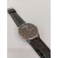 VINTAGE Mondia ανδρικό ρολόι με ασημένιο καντράν και μαύρο δερμάτινο λουράκι (VIN37)